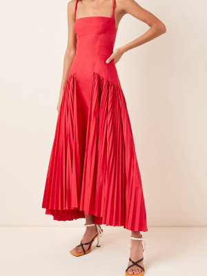 Pleated Poplin Maxi Dress