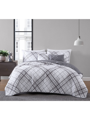 Khalvin Plaid 5pc Quilt - Geneva Home Fashion