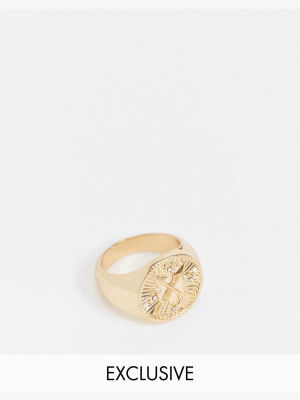 Reclaimed Vintage Inspired Arrow Signet Ring In Gold