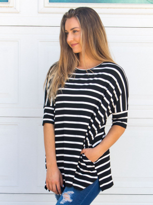 Stripe Side Pocket Tunic - Black