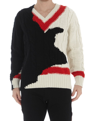 Alexander Mcqueen Contrast Knit V-neck Sweater