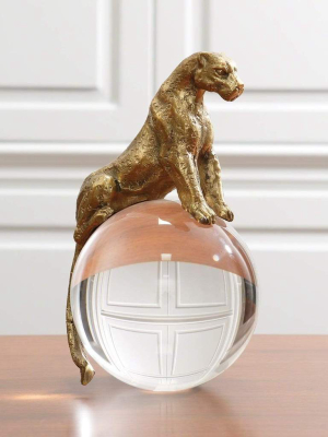 Global Views Jaguar On Crystal Ball Brass