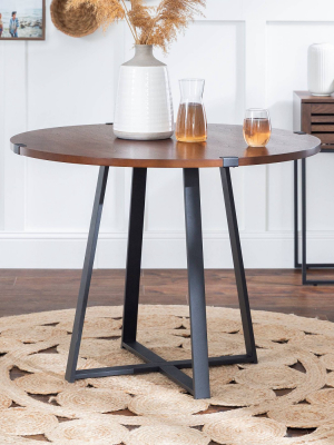 40" Urban Industrial Round Dining Table With Faux Wrap Leg - Saracina Home