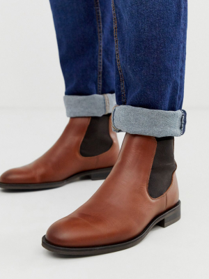 Selected Homme Leather Chelsea Boots In Tan