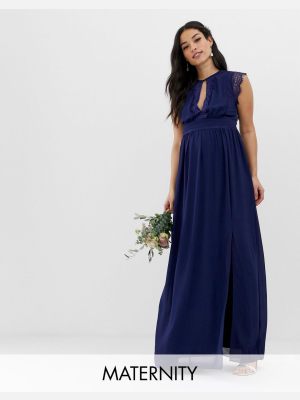 Tfnc Maternity Lace Detail Maxi Bridesmaid Dress In Navy