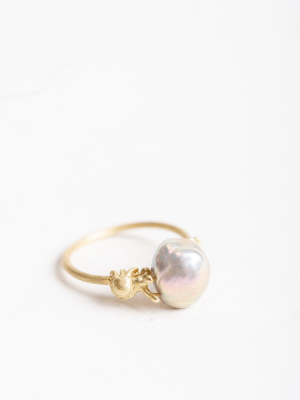 Pearl Ring With Snail And Diamond