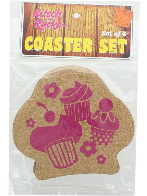 Crowded Coop, Llc Retro Cork Coaster Set - Cupcake Cluster - Set Of 4