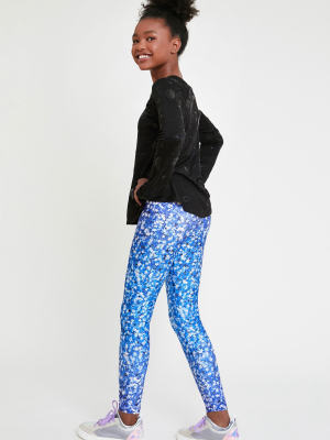 Girls Blue Glitter Star Leggings