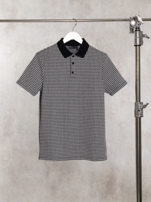 Asos Design Houndstooth Polo Shirt In Black And White