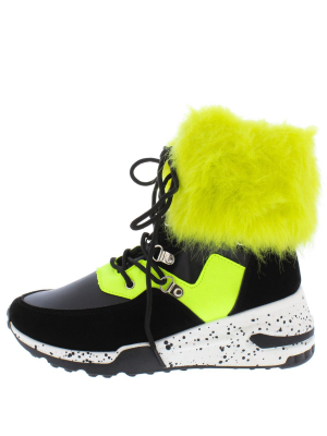 Alora Black Faux Fur Cuff Lace Up Sneaker Boot
