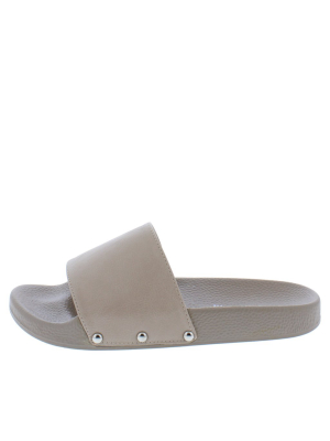 Wind004 Beige Open Toe Slide Flat Sandal