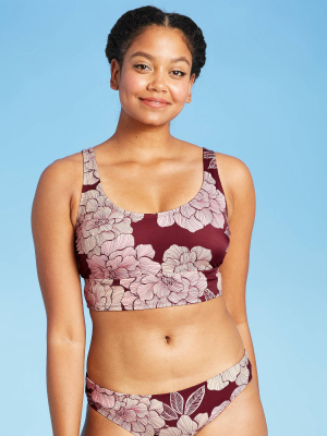 Women's Longline Twist Back Bikini Top - All In Motion™ Burgundy Floral