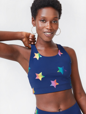 Navy Rainbow Star Foil Uplift Sports Bra