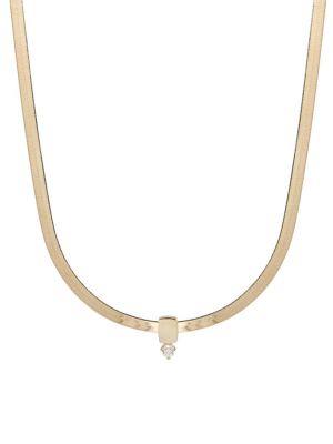 14k Gold Herringbone Chain Necklace With Prong Set Diamond Slide
