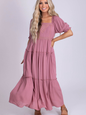 Effortlessly Sweet Puff Sleeve Maxi Dress - Pink