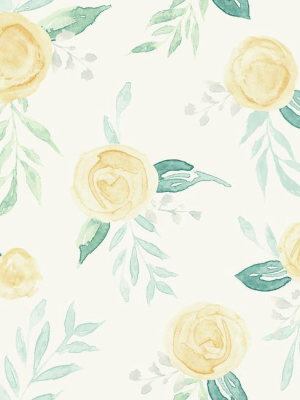 Watercolor Roses Peel & Stick Wallpaper In Yellow By Joanna Gaines For York Wallcoverings