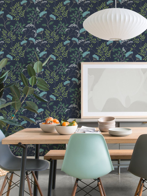 Sorrel Navy Botanical Wallpaper From The Scott Living Ii Collection By Brewster Home Fashions