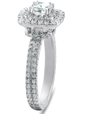 Pompeii3 1 1/3 Ct Cushion Halo Diamond Pave Engagement Ring 14k White Gold