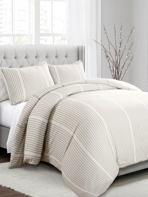 3pc Drew Stripe Duvet Cover Set Taupe - Lush Décor