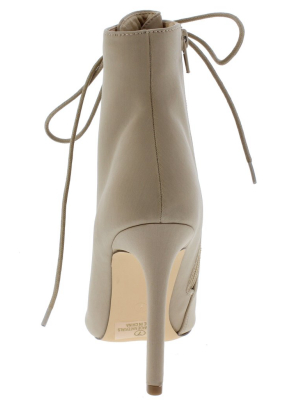 Media Taupe Pointed Toe Lace Up Stiletto Ankle Boot