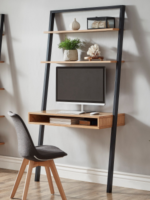 Portay 38" Leaning Desk And Ladder Shelves Two-tone Black/oak Brown - Inspire Q