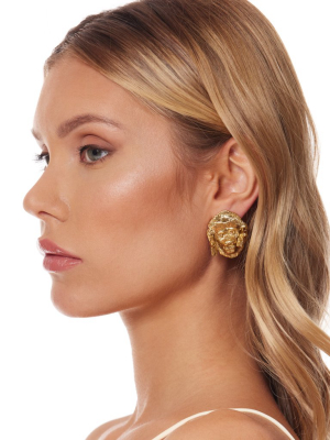 Gold Lion Head Clip Earrings