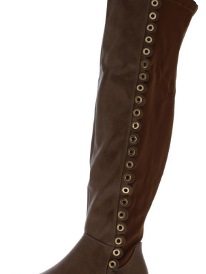 Fifty56 Brown Side Grommet Over The Knee Boot