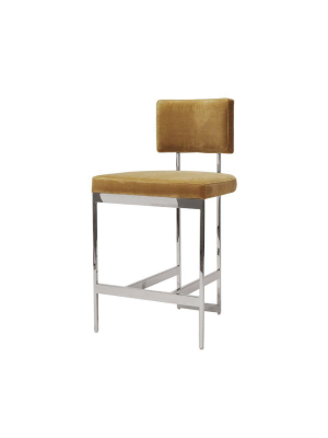 Baylor Counter Stool Nickel And Camel Velvet