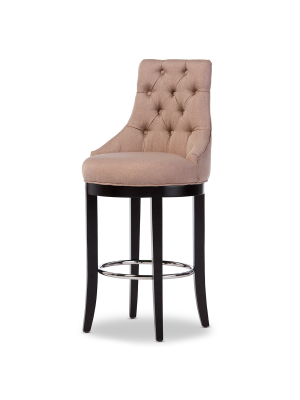 Harmony Button Tufted Fabric Upholstered Barstool With Metal Footrest Beige - Baxton Studio