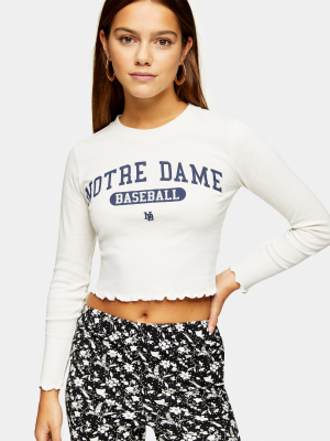 Petite Notre Dame Long Sleeve Crop T-shirt In White