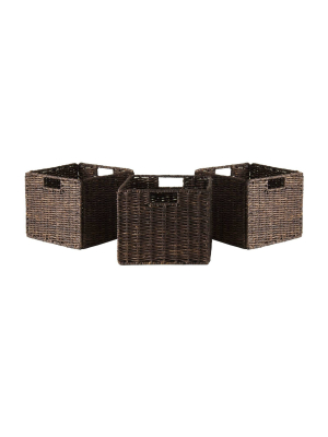 3pc Granville Foldable Small Corn Husk Baskets Chocolate - Winsome