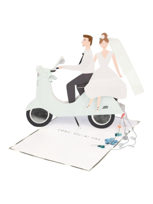 Scooter Couple Stand-up Wedding Card