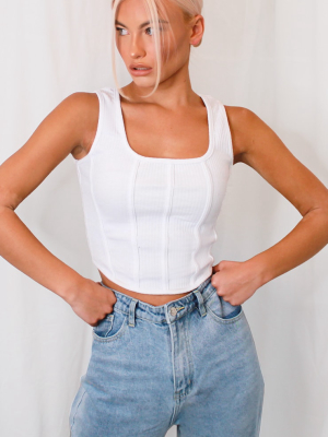 White Rib Corset Detail Crop Top