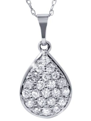 Pompeii3 1/2ct Diamond Pave Diamond Pear Shape Cluster Pendant 14k White Gold 3/4" Tall