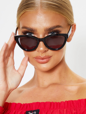 Black Shiny Oversized Cat Eye Frame Sunglasses