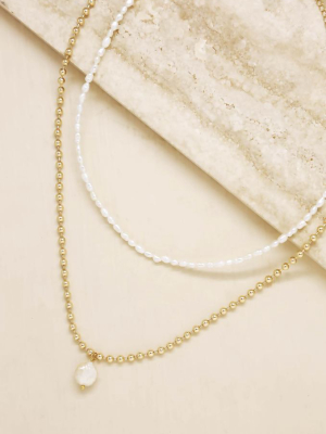 Dainty Pearl Strand And 18k Gold Plated Chain Necklace Set