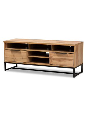 Reid Wood And Metal 2 Drawer Tv Stand Oak/black - Baxton Studio