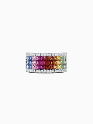 Effy Watercolors 14k White Gold Multi Sapphire And Diamond Ring, 3.33 Tcw