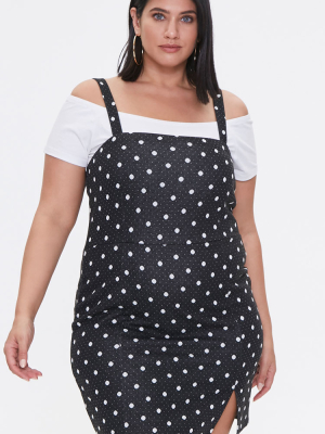 Plus Size Polka Dot Pinafore Dress