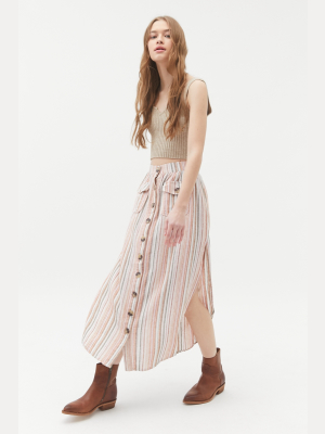 Uo Carson Button-front Midi Skirt