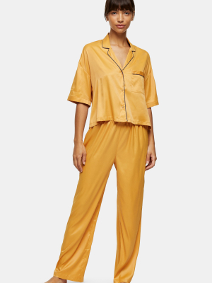 Ochre Stripe Satin Pajama Set