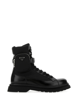 Prada Strapped Pouch Lace-up Boots