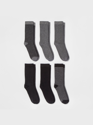 Women's Multipattern 6pk Crew Socks - A New Day™ Black 4-10