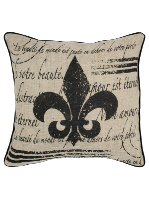 18"x18" Vintage Fleur De Lis Cotton And Jute Throw Pillow Beige/black - Rizzy Home