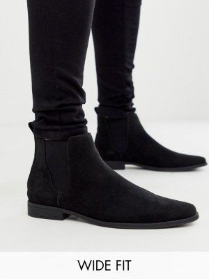 Asos Design Wide Fit Chelsea Boots In Black Faux Suede