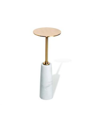 Beck Round Drink Table In White/ Antique Brass