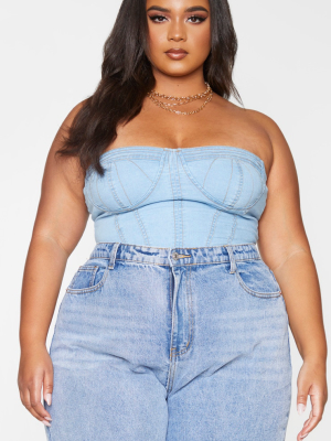 Plus Light Blue Wash Denim Contrast Stitch Corset