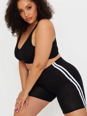 Plus Black Double Side Stripe Cycle Shorts