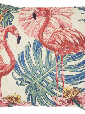 Nourison Trendy, Hip, New-age Velvet Flamingos Multicolor Throw Pillow - 18" X 18"