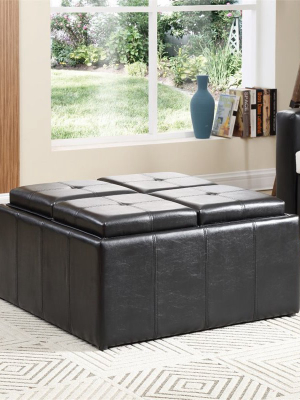 Storage Ottoman With 4 Flip Over Serving Trays In Black - Hodedah